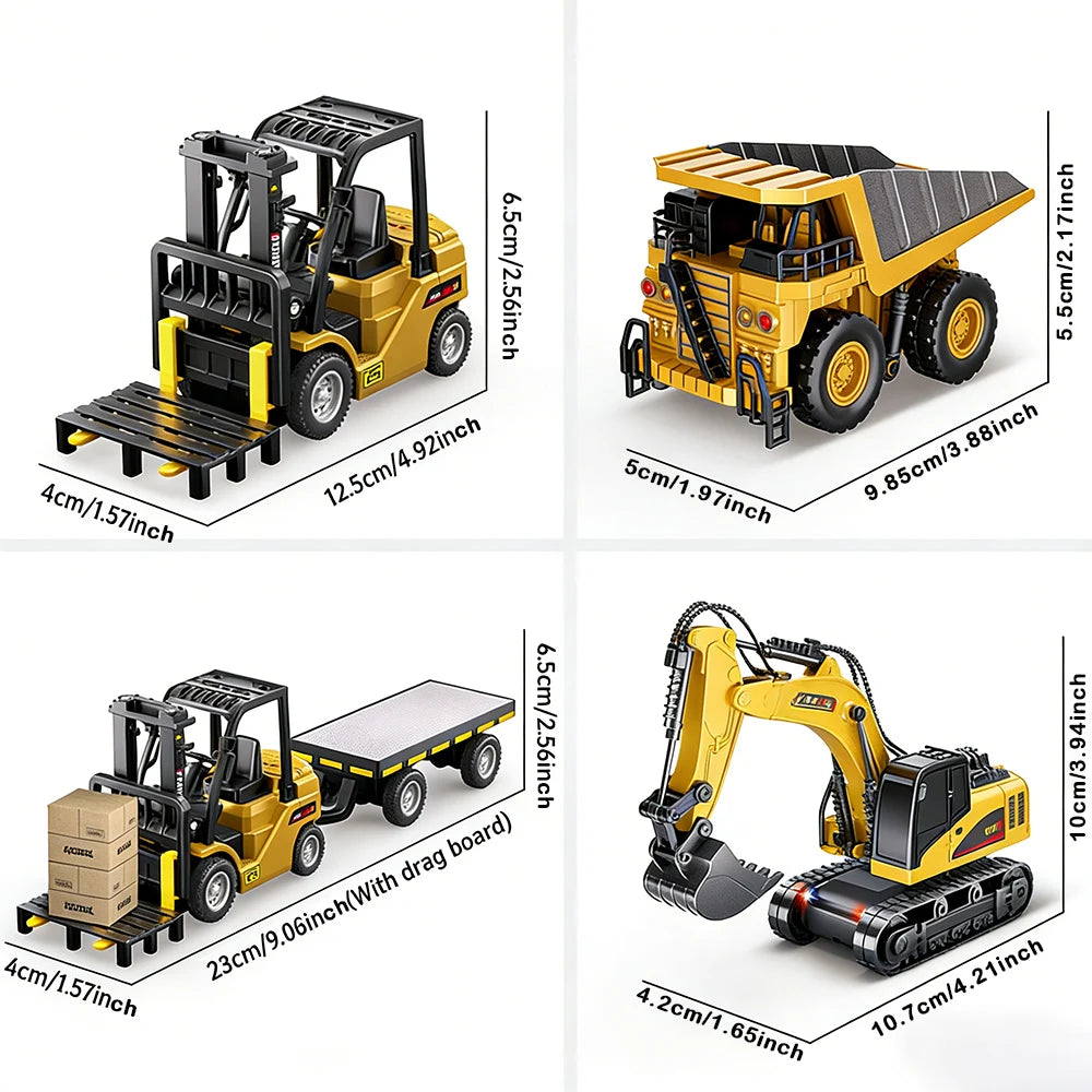 1:64 Bluetooth Remote Control Crane and Forklift Two-In-One Desktop Mini Alloy Toy Car with Trailer Christmas Gift in Color Box