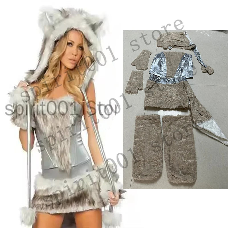 New Sexy Furry Wolf Girl Costume Wolf Women Costumes Halloween Furry Costumes for Women Animal Costume Cosplay Christmas Costume