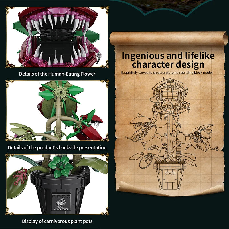 Creative Carnivorous Potted Plant Man-Eating Flower Building Blocks Home Decoration Collection MOC Bricks Toys for Children Gift