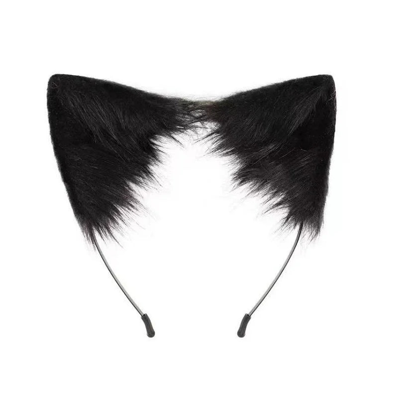 Fluffyanime Animal Fur Fox Tail Cat Paws Gloves and Ears Headwear Face Mask Cosplay Costume Set Halloween Party Accessorie