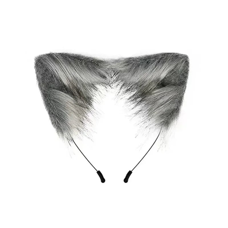 Fluffyanime Animal Fur Fox Tail Cat Paws Gloves and Ears Headwear Face Mask Cosplay Costume Set Halloween Party Accessorie