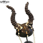 Halloween Ox Horns Headband Cosplay Prop Adult Fashion Show Beads Sequins Decor Devil Headdress Carnival Party