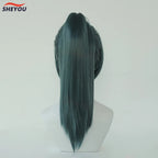 Anime Cosplay Maki Zenin Wigs Dark Green Ponytail Heat Resistant Synthetic Hair Cosplay Wig + Wig Cap + Glasses
