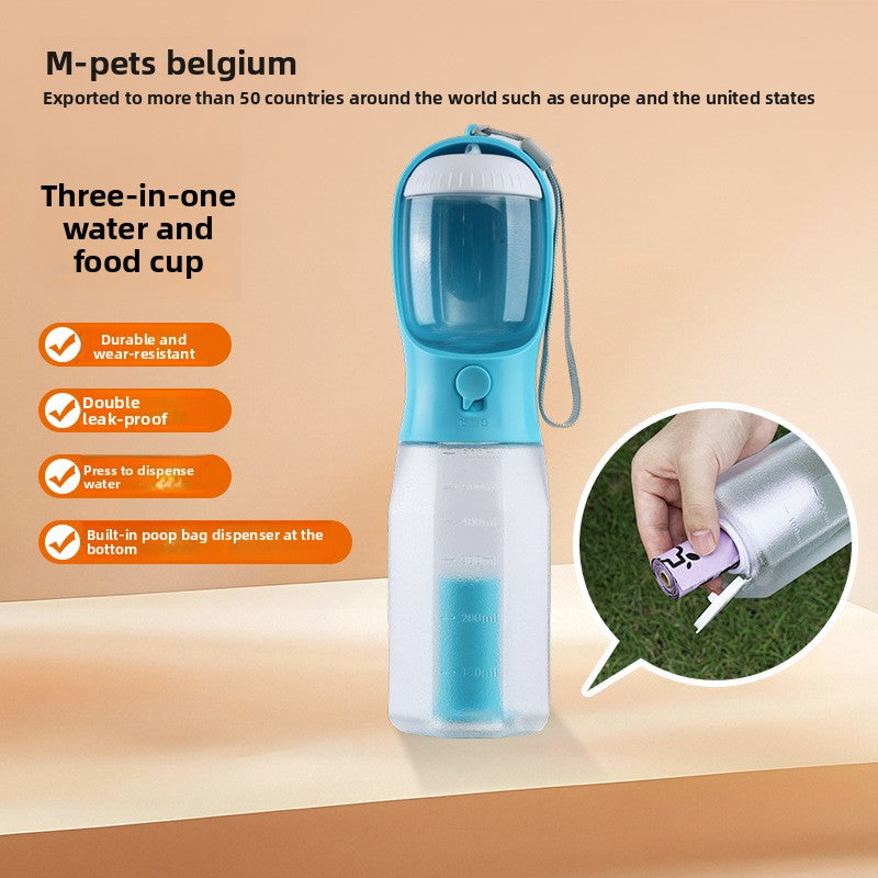 Portable Dog Water Bottle with Poop Bag Dispenser – 300ml & 600ml