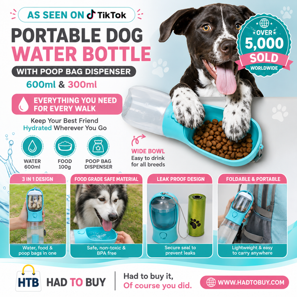 Portable Dog Water Bottle with Poop Bag Dispenser – 300ml & 600ml