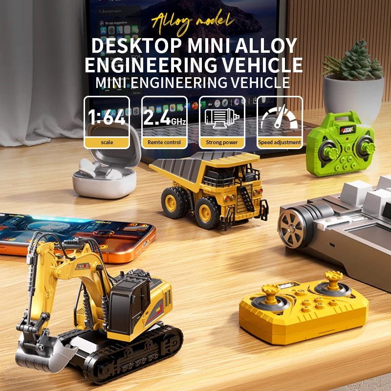 1:64 Bluetooth Remote Control Crane and Forklift Two-In-One Desktop Mini Alloy Toy Car with Trailer Christmas Gift in Color Box