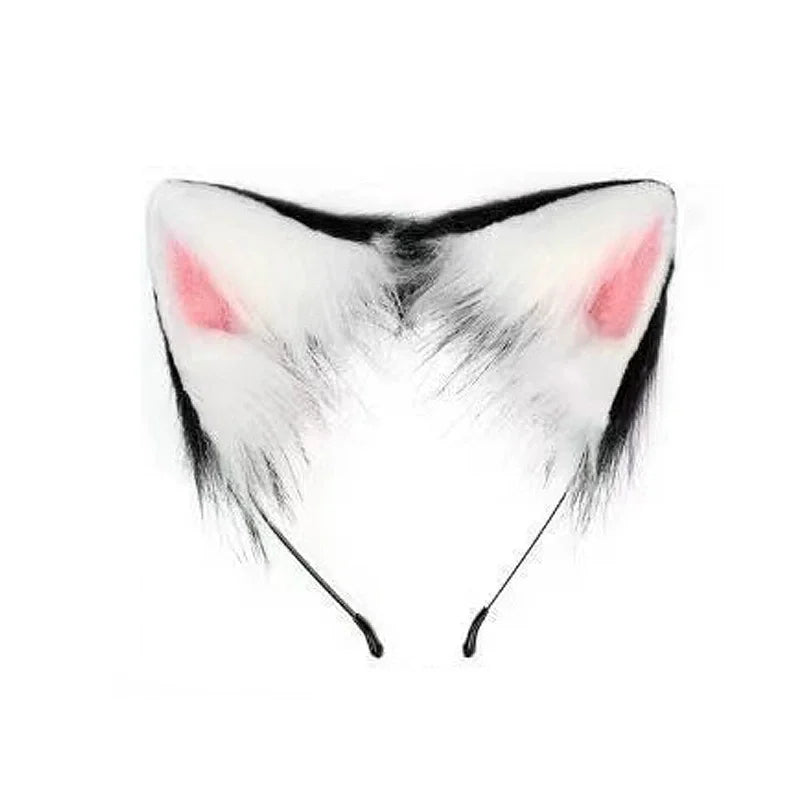 Fluffyanime Animal Fur Fox Tail Cat Paws Gloves and Ears Headwear Face Mask Cosplay Costume Set Halloween Party Accessorie