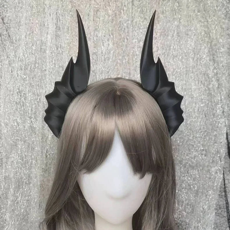 14/19Cm Rose Devil Horns Hair Clips Black/White Mori Girl Hair Clips Lolita Cosplay Dress up Hair Accessories