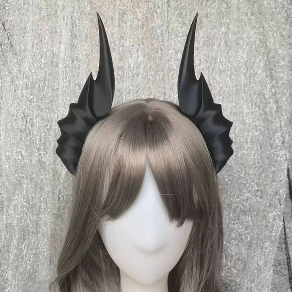 14/19Cm Rose Devil Horns Hair Clips Black/White Mori Girl Hair Clips Lolita Cosplay Dress up Hair Accessories