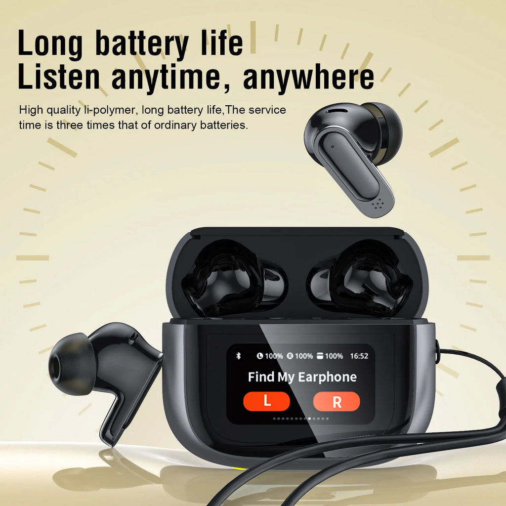 Ultra V11 Smart Touch Multi Functional Large Screen TWS Wireless ANC Noise Cancelling Earbuds Enc Heavy Bass Earbuds