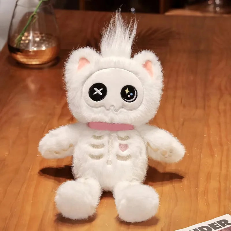 35Cm Kawaii Black Serie Skeleton Cat Soft Plush Toy Creative Stuffed Animal Fluffly Gothic Skull Kitten for Kids Halloween Gifts