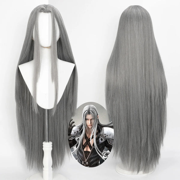 Cosplay Wig Final Fantasy Anime Wig Sephiroth Gray FF7 Anime Game Role-Play Wig Male Anime Synthetic Wig Widow'S Peak Bangs