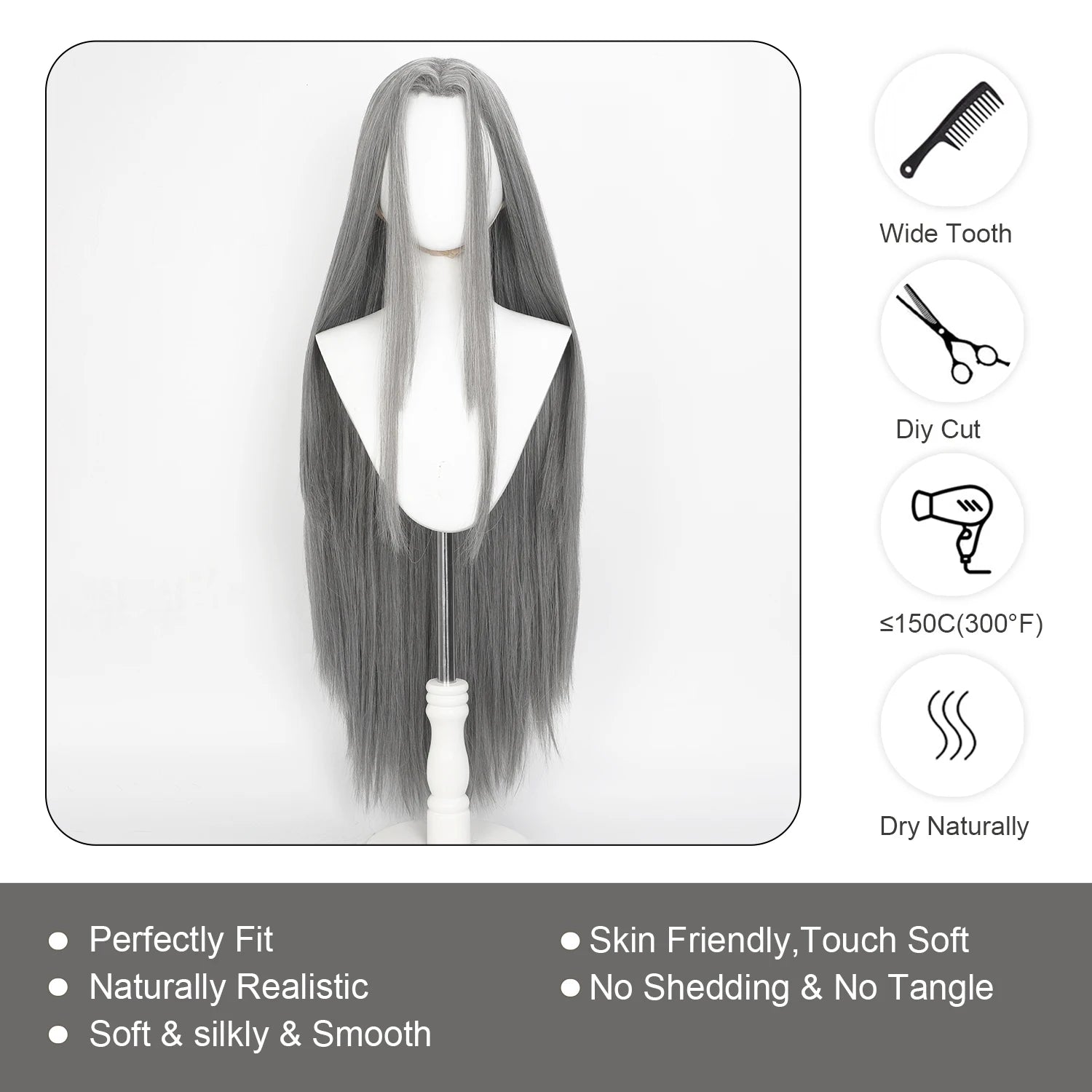 Cosplay Wig Final Fantasy Anime Wig Sephiroth Gray FF7 Anime Game Role-Play Wig Male Anime Synthetic Wig Widow'S Peak Bangs