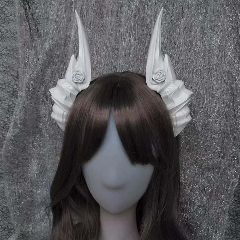 14/19Cm Rose Devil Horns Hair Clips Black/White Mori Girl Hair Clips Lolita Cosplay Dress up Hair Accessories