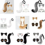 Fluffyanime Animal Fur Fox Tail Cat Paws Gloves and Ears Headwear Face Mask Cosplay Costume Set Halloween Party Accessorie