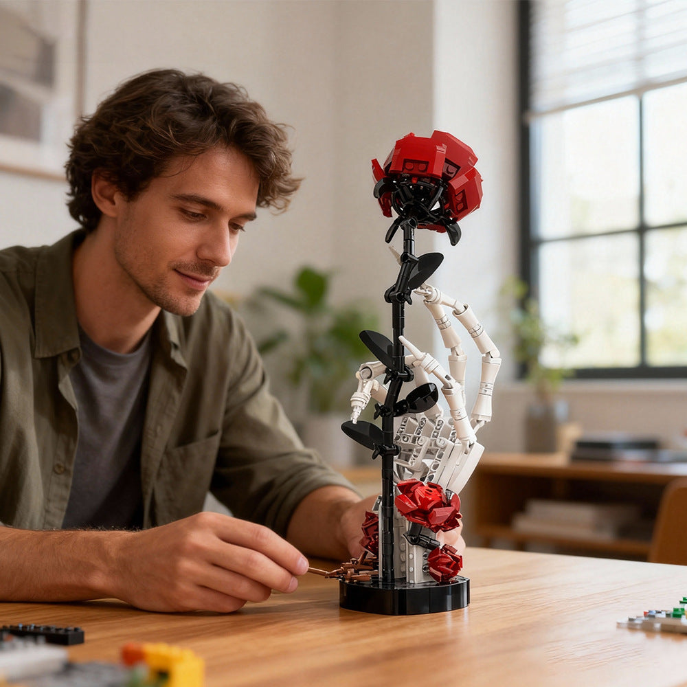 Skeleton Hand with Gothic Cross & Rose Building Block Set