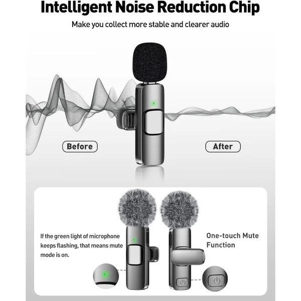 Wireless Lavalier Microphone for Android Mini Lapel Lav Mic with Noise Reduction for Vlog Youtube Tiktok Audio Video Recording