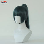 Anime Cosplay Maki Zenin Wigs Dark Green Ponytail Heat Resistant Synthetic Hair Cosplay Wig + Wig Cap + Glasses
