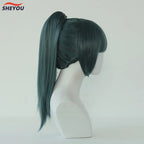 Anime Cosplay Maki Zenin Wigs Dark Green Ponytail Heat Resistant Synthetic Hair Cosplay Wig + Wig Cap + Glasses