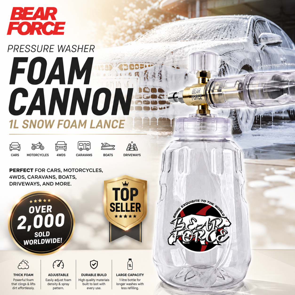 BEAR FORCE Pressure Washer Foam Cannon – 1L Snow Foam Lance