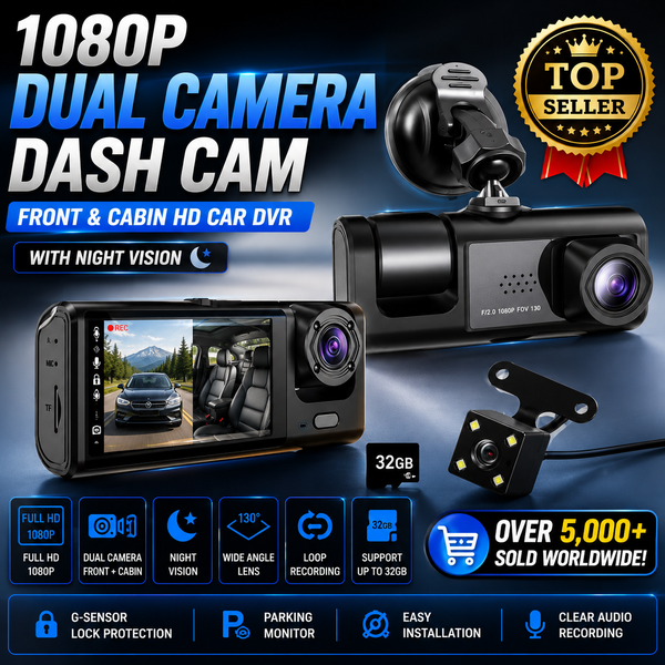 1080P Dual Camera Dash Cam – Front & Cabin HD Car DVR with Night Vision