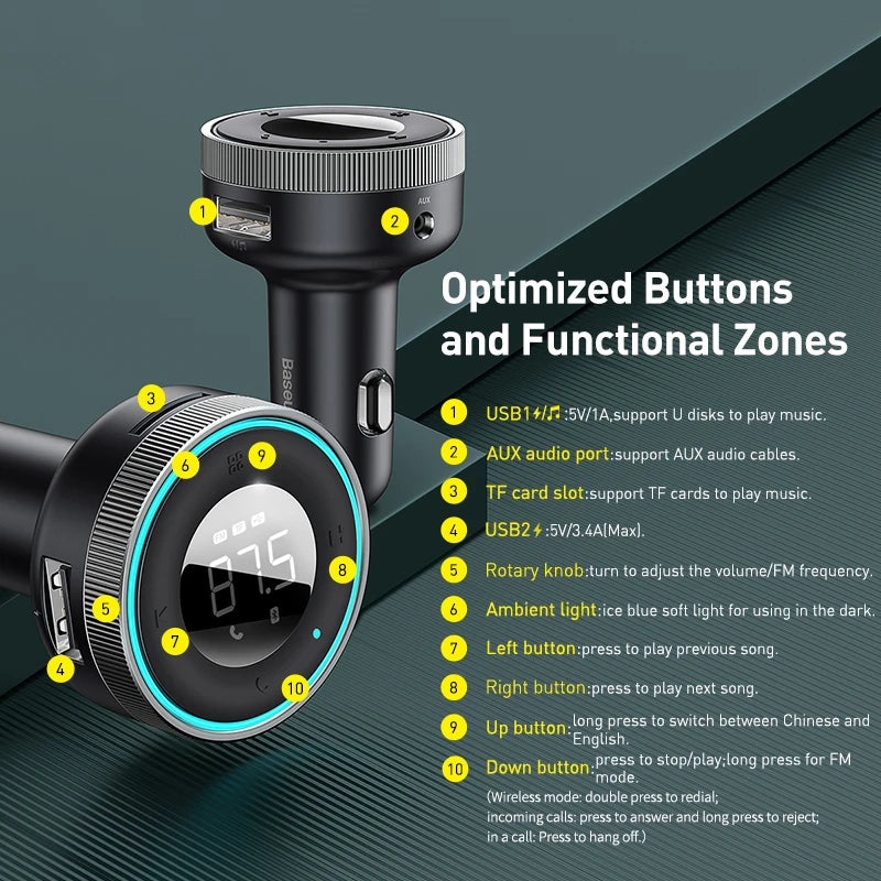 Baseus Bluetooth FM Transmitter & Dual Car Charger