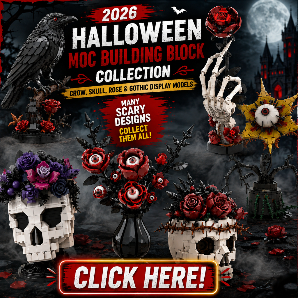 2026 Halloween MOC Building Block Collection – Crow, Skull, Rose &amp; Gothic Display Models