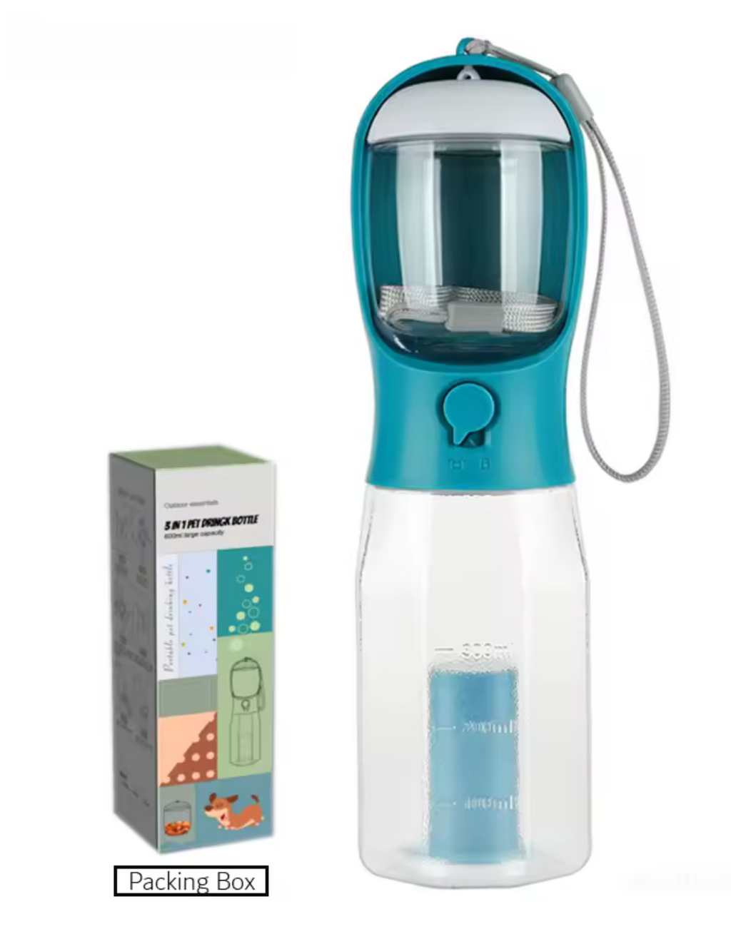 Portable Dog Water Bottle with Poop Bag Dispenser – 600ml