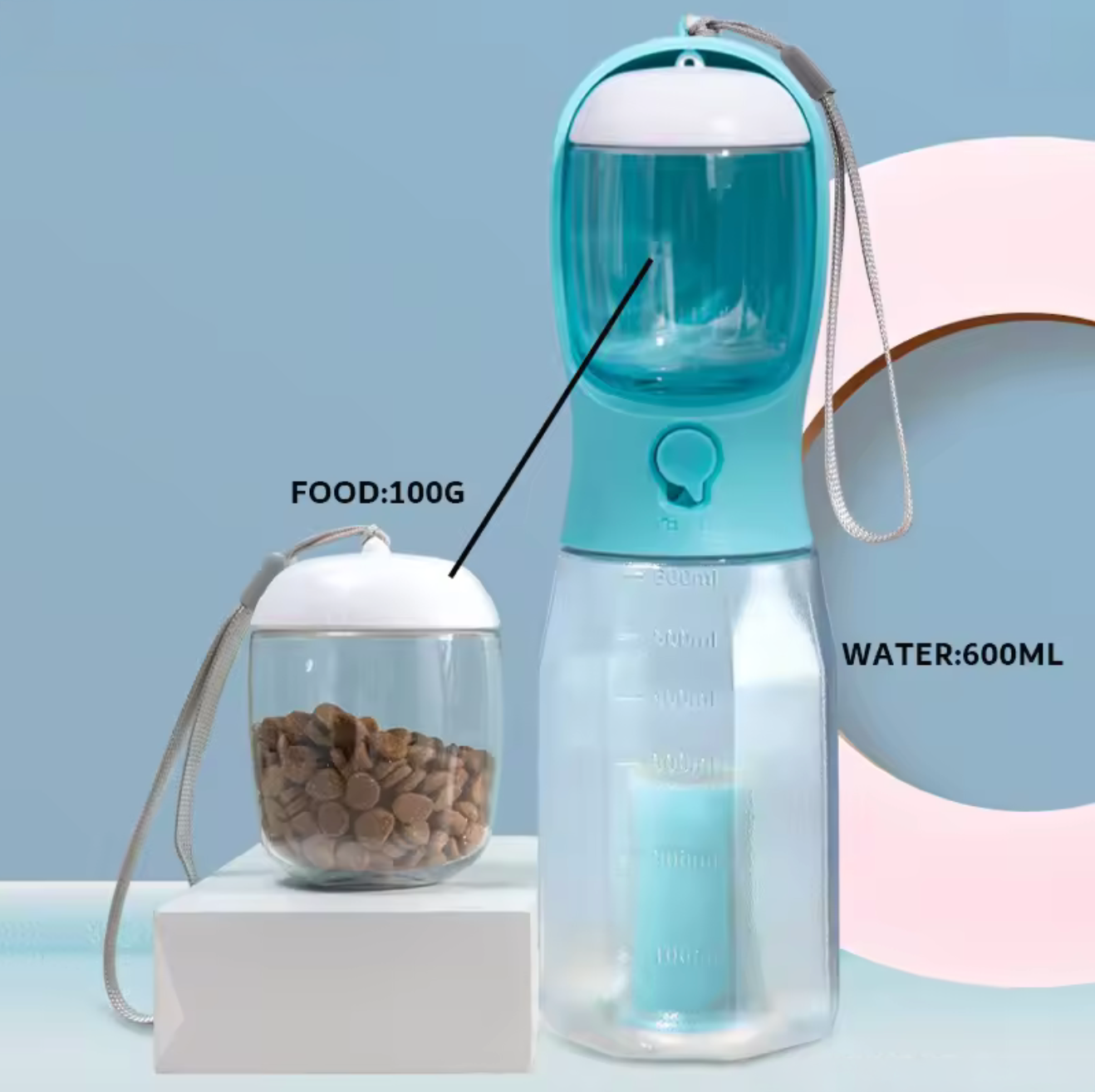 Portable Dog Water Bottle with Poop Bag Dispenser – 600ml