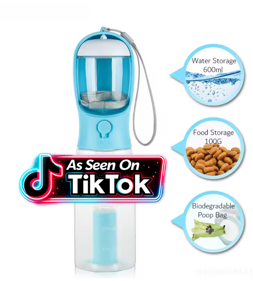 Portable Dog Water Bottle with Poop Bag Dispenser – 600ml