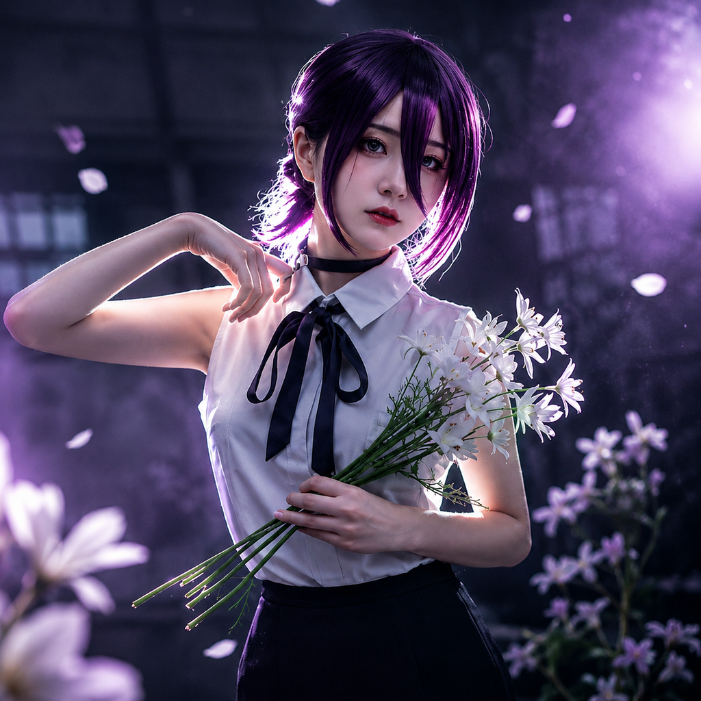 Reze Inspired Purple Cosplay Wig