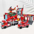 City Fire Station Building Block Set with Fire Truck &amp; Rescue Helicopter