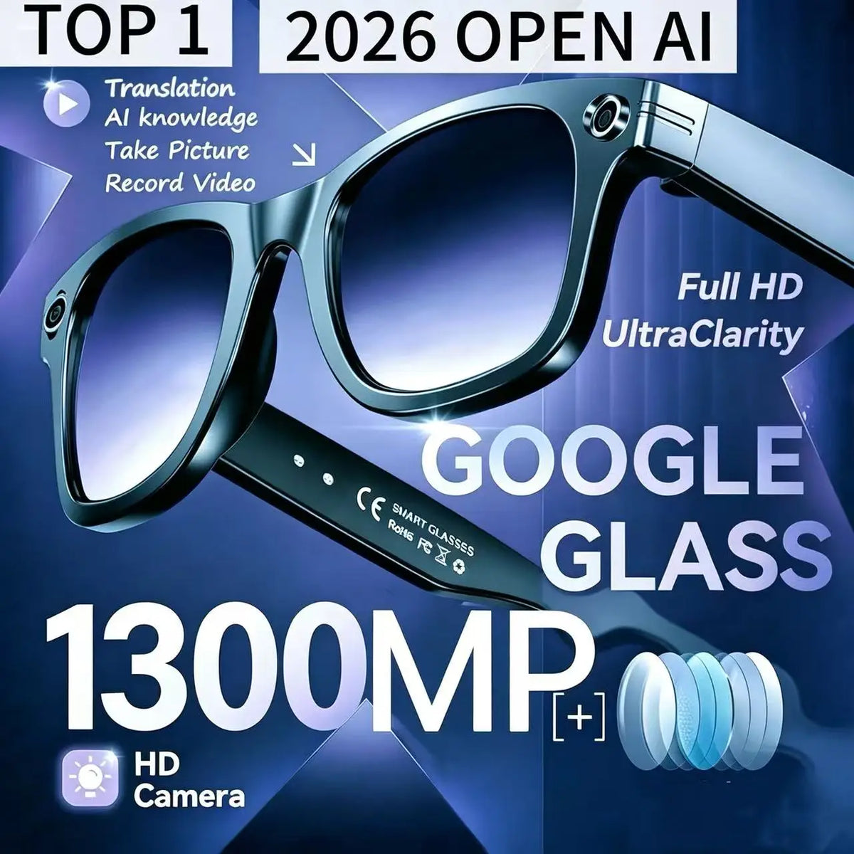 13MP AI Smart Glasses with Translation