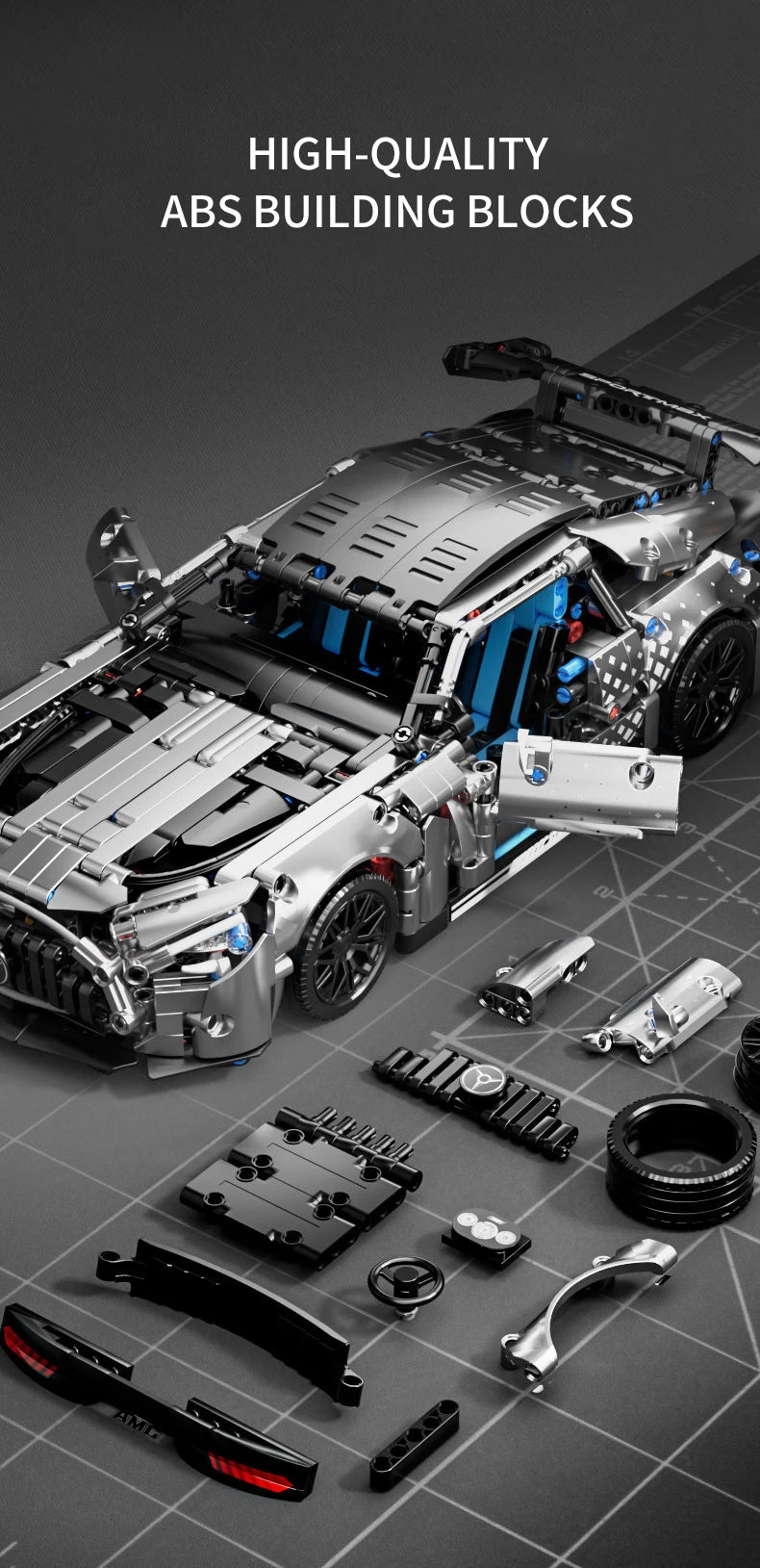 1:14 Scale Technical Racing Car Building Block Set – 1,310 Pieces