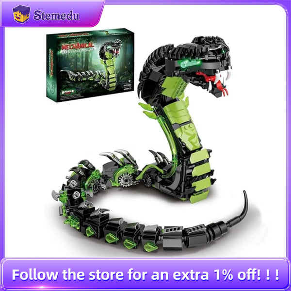 689PCS Mechanical Cobra Building Blocks – STEM Technological Snake Model