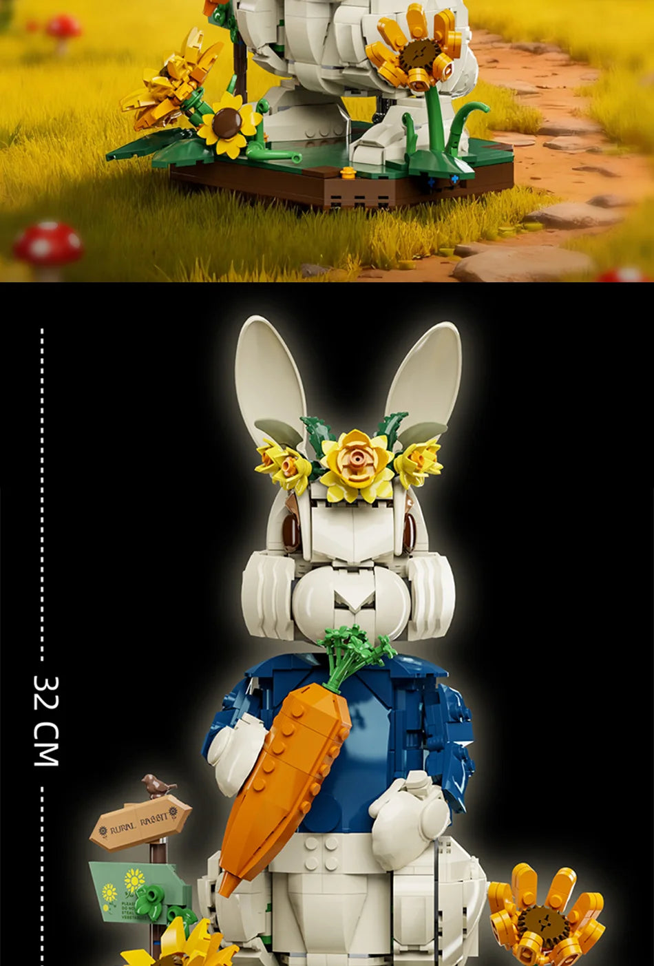 1258PCS Pastoral Rabbit Building Blocks – Floral Countryside Display Model