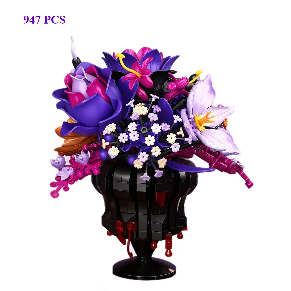 947PCS Gothic Blood Rose Bouquet Building Set