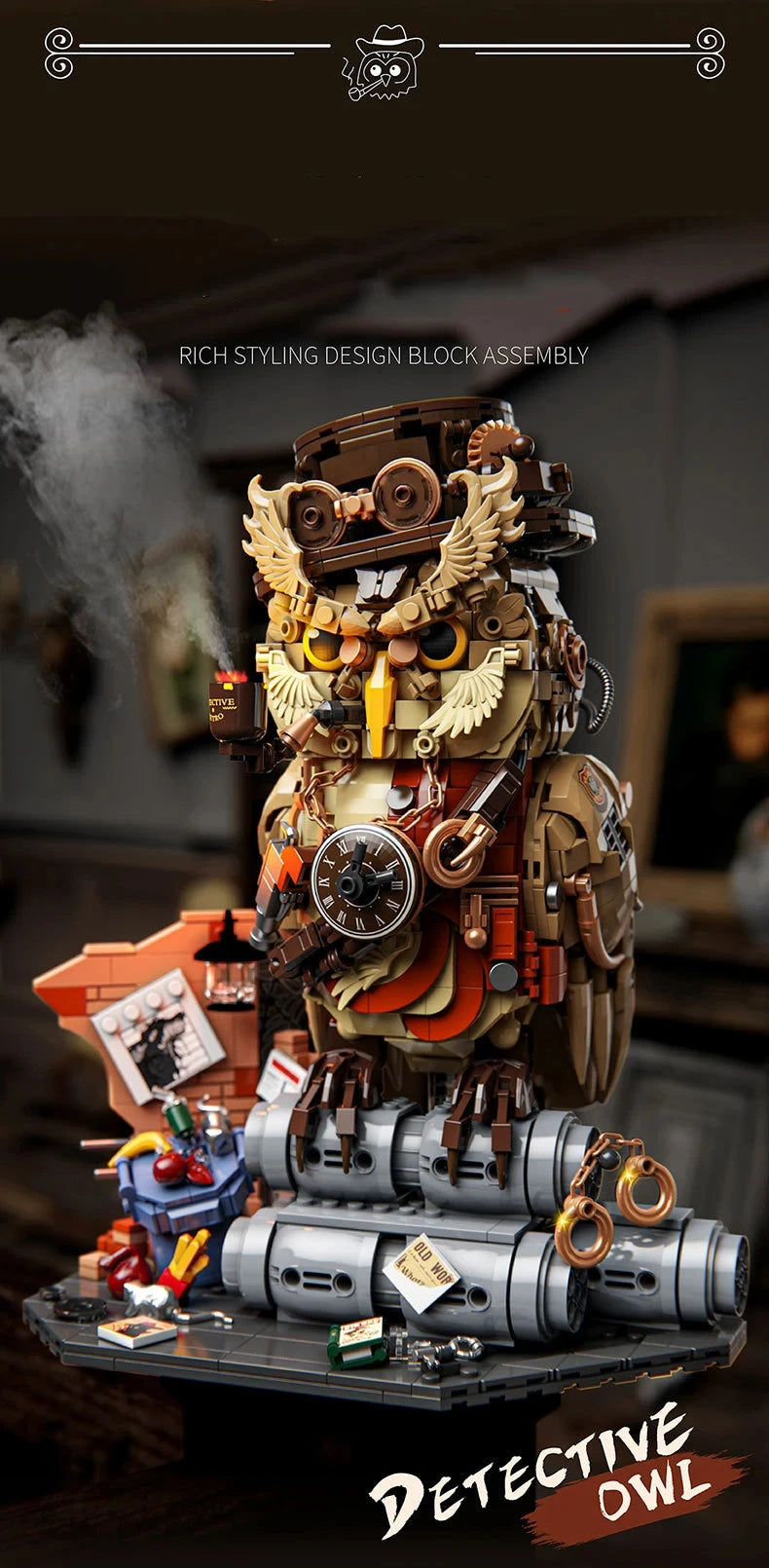 Mechanical Owl Detective Building Block Set – 1,286 Pieces
