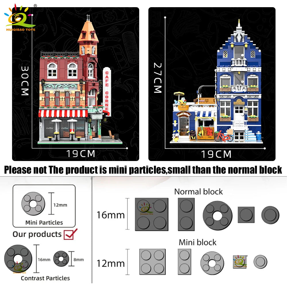 HUIQIBAO City Corner Coffee Shop Micro Building Blocks – 5 Sets to Collect