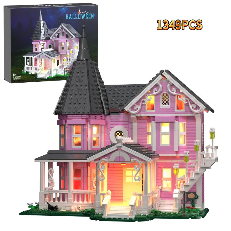 MOC Coraline™ The Pink Palace House Building Set – 1,349 Pieces with LED Lights