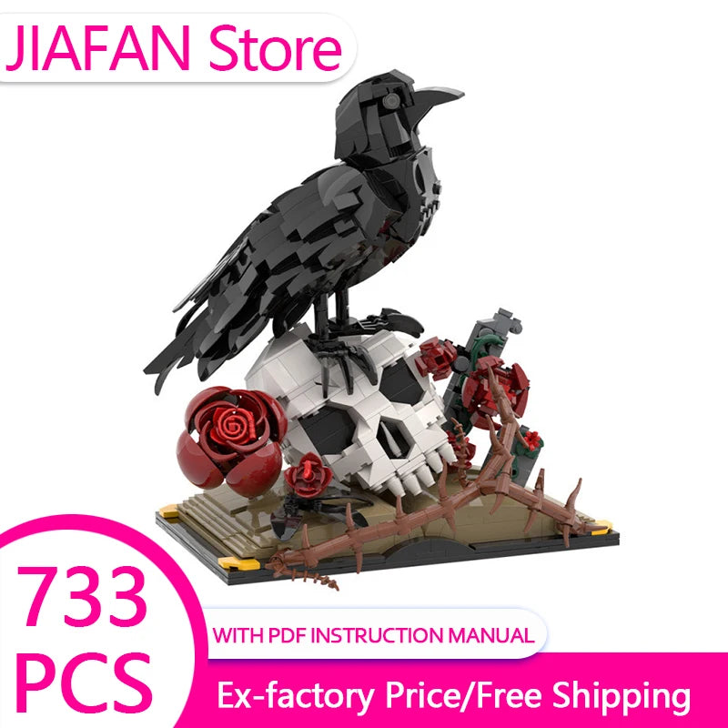 2026 Halloween MOC Building Block Collection – Crow, Skull, Rose &amp; Gothic Display Models