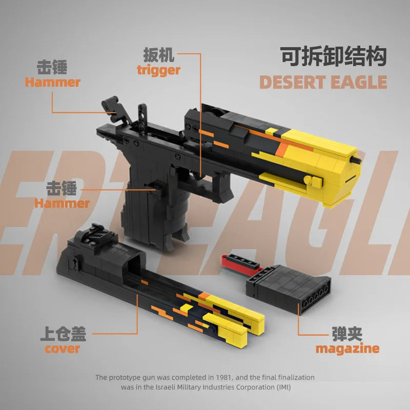 2.0 Upgraded Desert Eagle Building Block Set – Continuous Firing Rubber Band Launcher