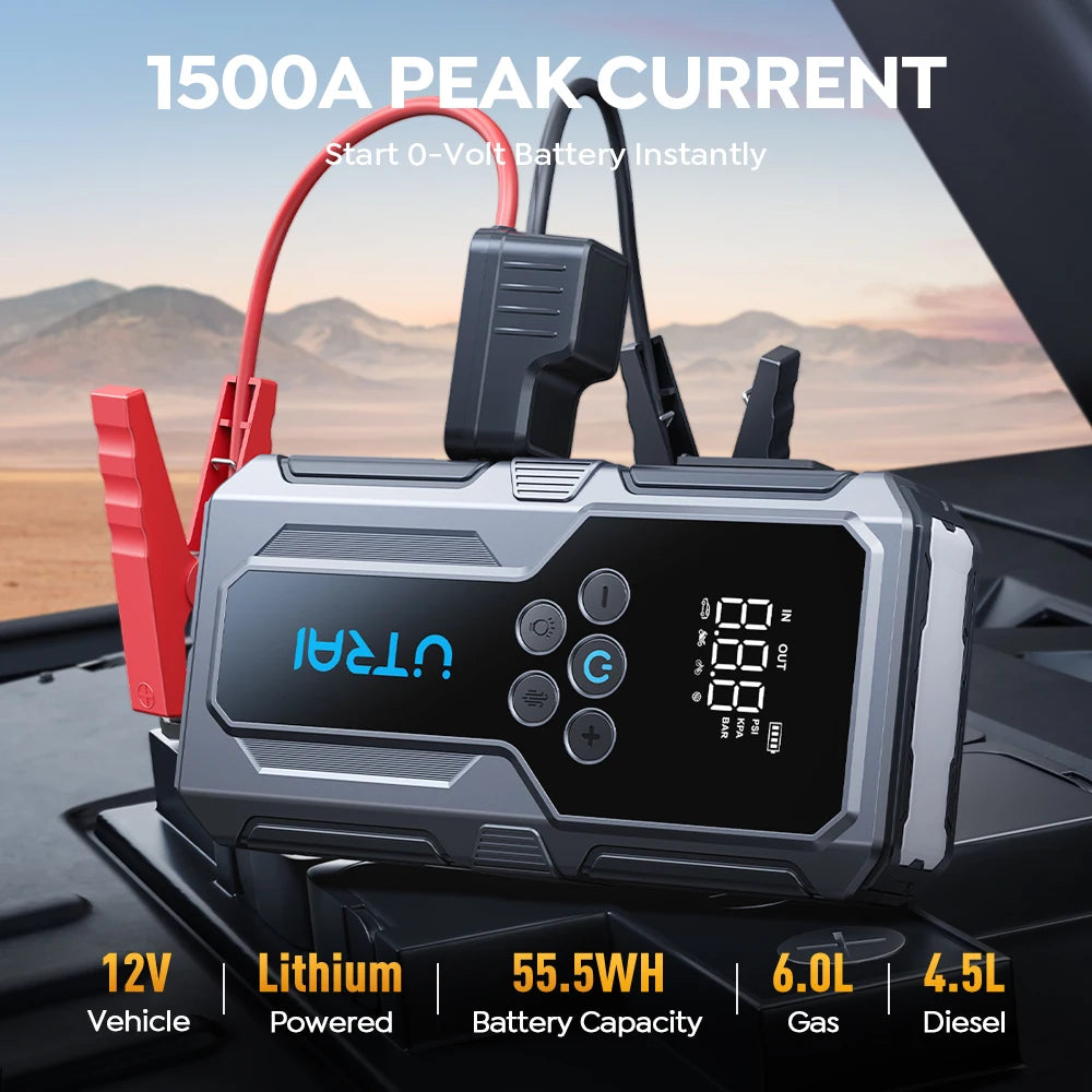UTRAI JS-9 4-in-1 1500A Jump Starter with 150PSI Air Compressor & Power Bank