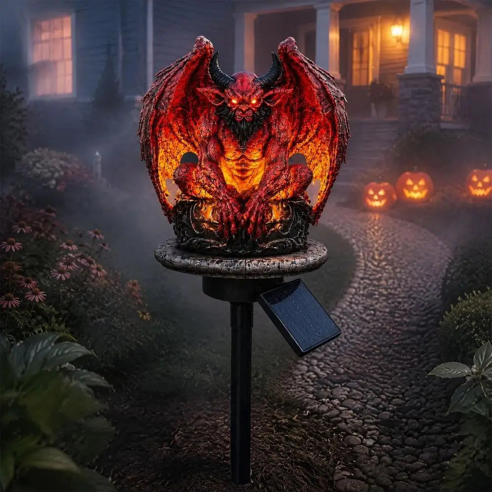 Solar Powered Gargoyle Statue with LED Light – 45cm Gothic Garden Decor