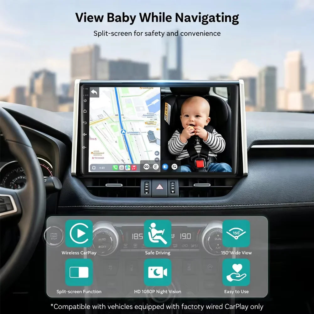 Baby Car Camera with Wireless CarPlay & Android Auto