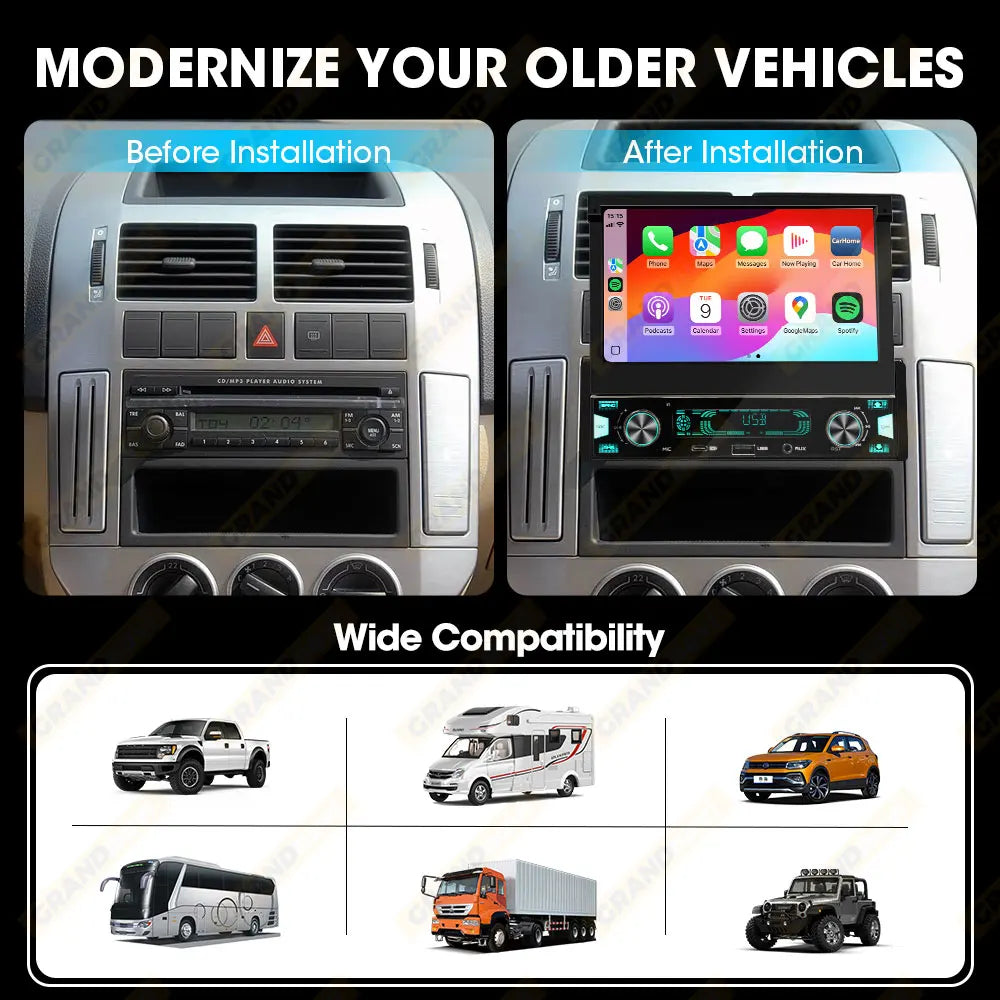 7" Retractable Wireless Android Auto Car Stereo – 1DIN MP5 Player