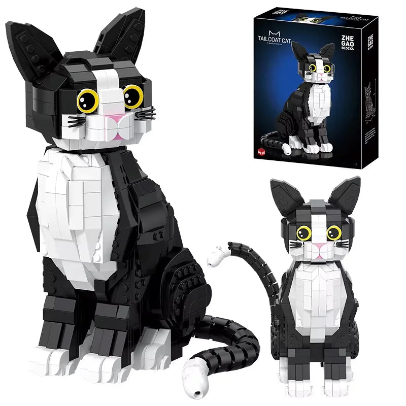 801PCS Tuxedo Cat Building Blocks – Cute Kitty Display Model