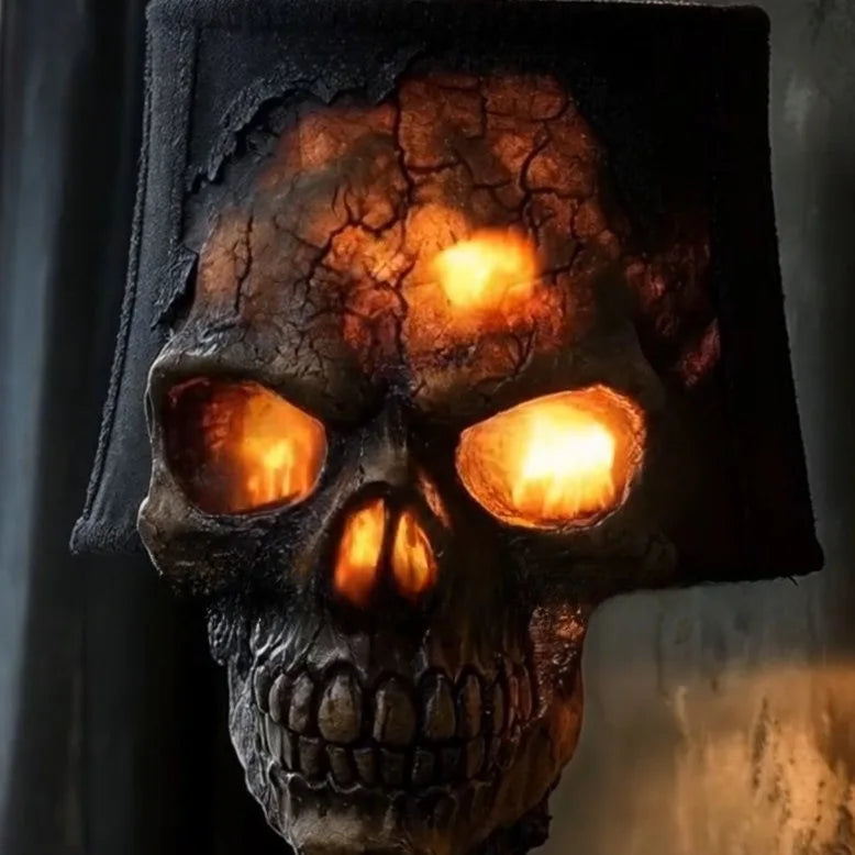Lava Stone Skull LED Lamp – Gothic Halloween Resin Table Light
