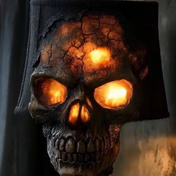 Lava Stone Skull LED Lamp – Gothic Halloween Resin Table Light