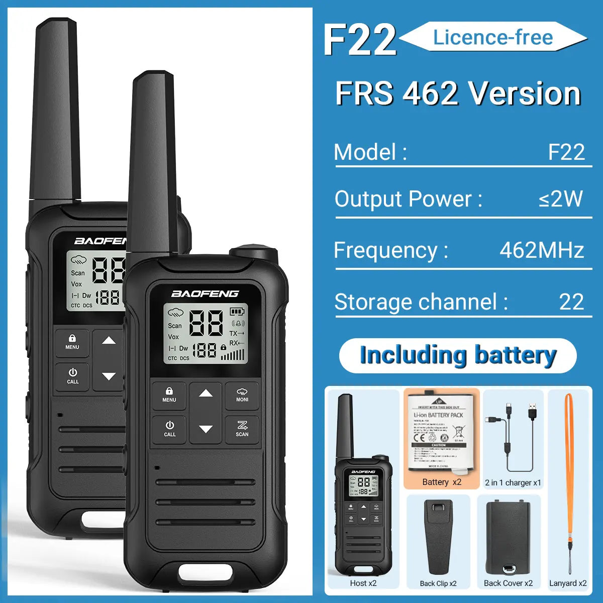 Baofeng F22 Walkie Talkie Twin Pack – Long Range PMR/FRS Two-Way Radios